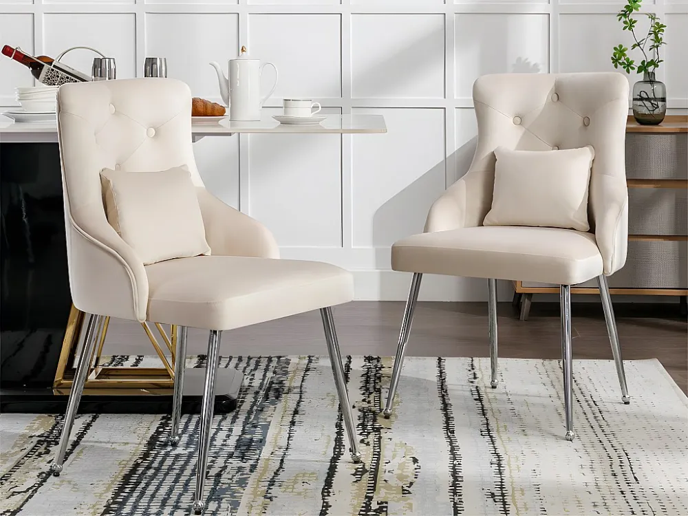 Set van 2 fluweel beklede stoelen met kussen - Beige ModernLuxe