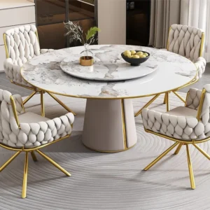 Set van 4 Fluwelen draaistoelen met armleuningen - goud metalen poten - Beige ModernLuxe