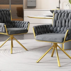 Set van 2 Fluwelen draaistoelen met armleuningen - goud metalen poten - Grijs ModernLuxe