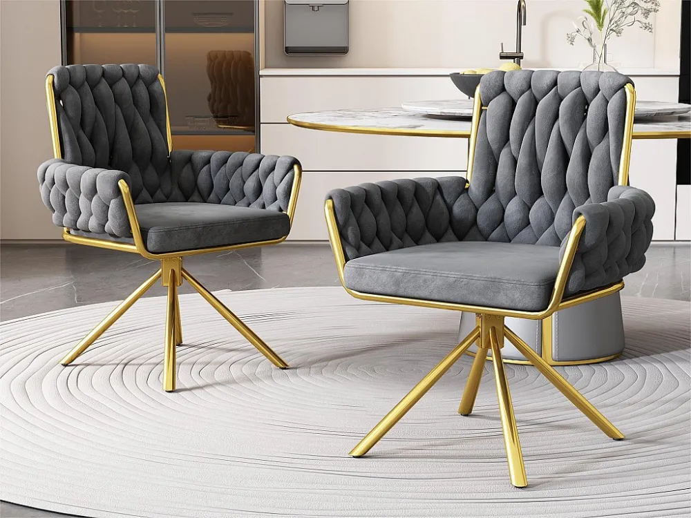 Set van 2 Fluwelen draaistoelen met armleuningen - goud metalen poten - Grijs ModernLuxe
