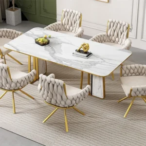 Set van 6 Fluwelen draaistoelen met armleuningen - goud metalen poten - Beige ModernLuxe