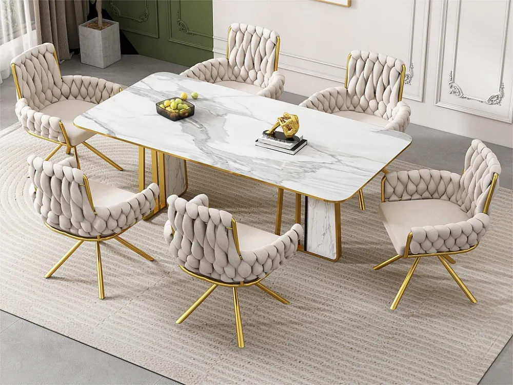 Set van 6 Fluwelen draaistoelen met armleuningen - goud metalen poten - Beige ModernLuxe