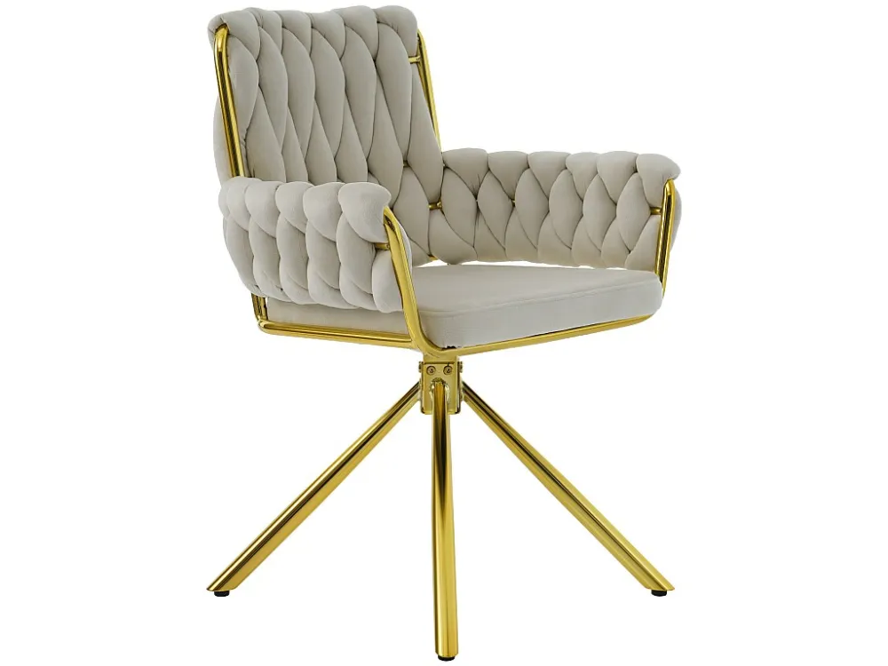 Set van 6 Fluwelen draaistoelen met armleuningen - goud metalen poten - Beige ModernLuxe