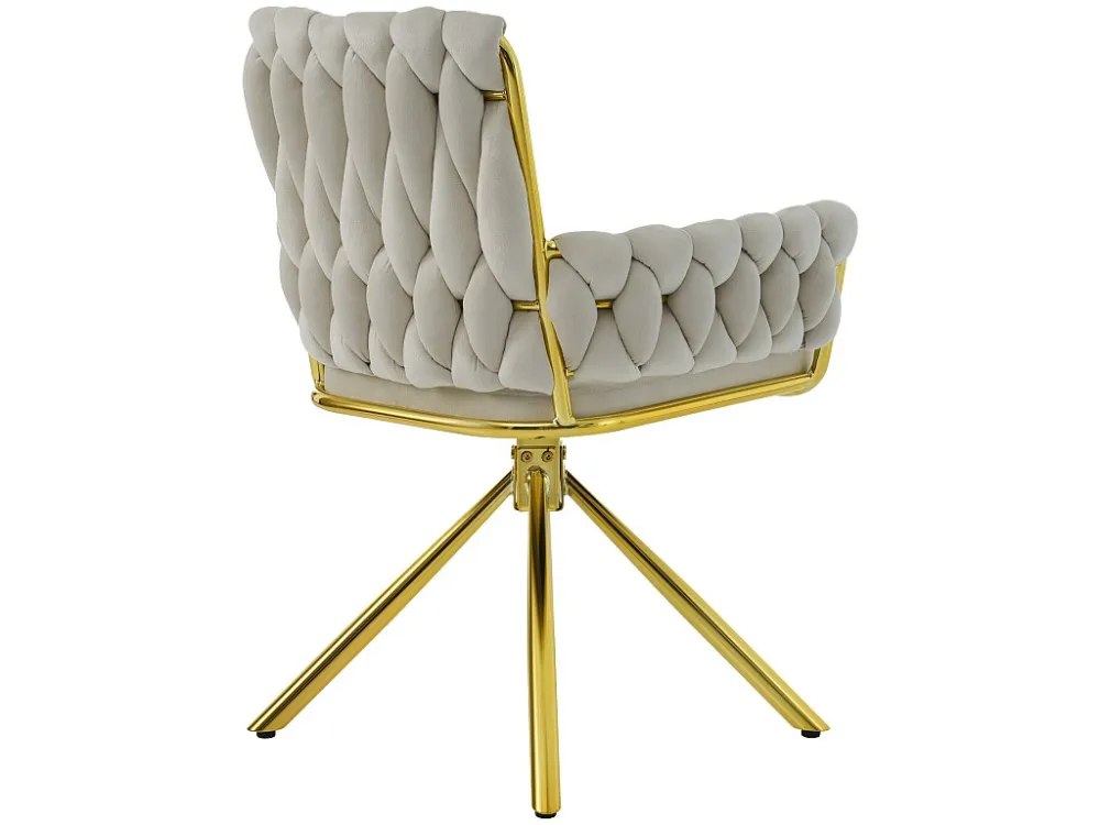 Set van 6 Fluwelen draaistoelen met armleuningen - goud metalen poten - Beige ModernLuxe