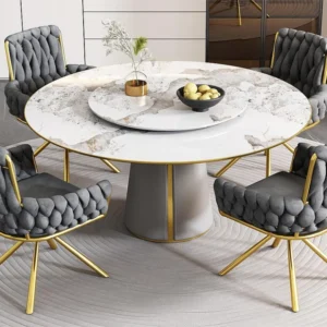 Set van 4 Fluwelen draaistoelen met armleuningen - goud metalen poten - Grijs ModernLuxe