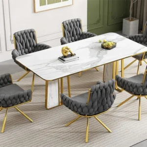 Set van 6 fluwelen draaistoelen met armleuningen - goud metalen poten - grijs ModernLuxe