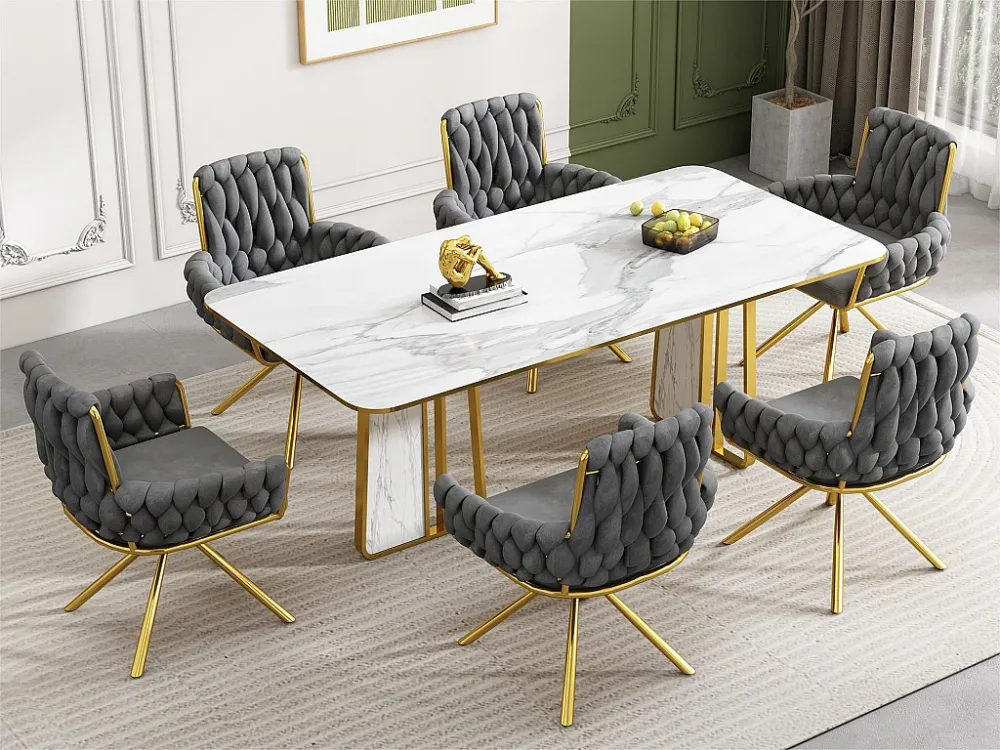 Set van 6 fluwelen draaistoelen met armleuningen - goud metalen poten - grijs ModernLuxe