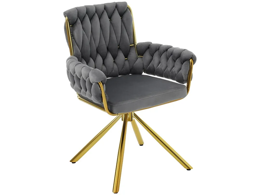 Set van 6 fluwelen draaistoelen met armleuningen - goud metalen poten - grijs ModernLuxe