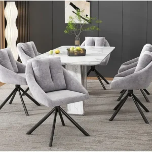Set van 6 Fluwelen draaistoelen - metalen structuur - Grijs ModernLuxe