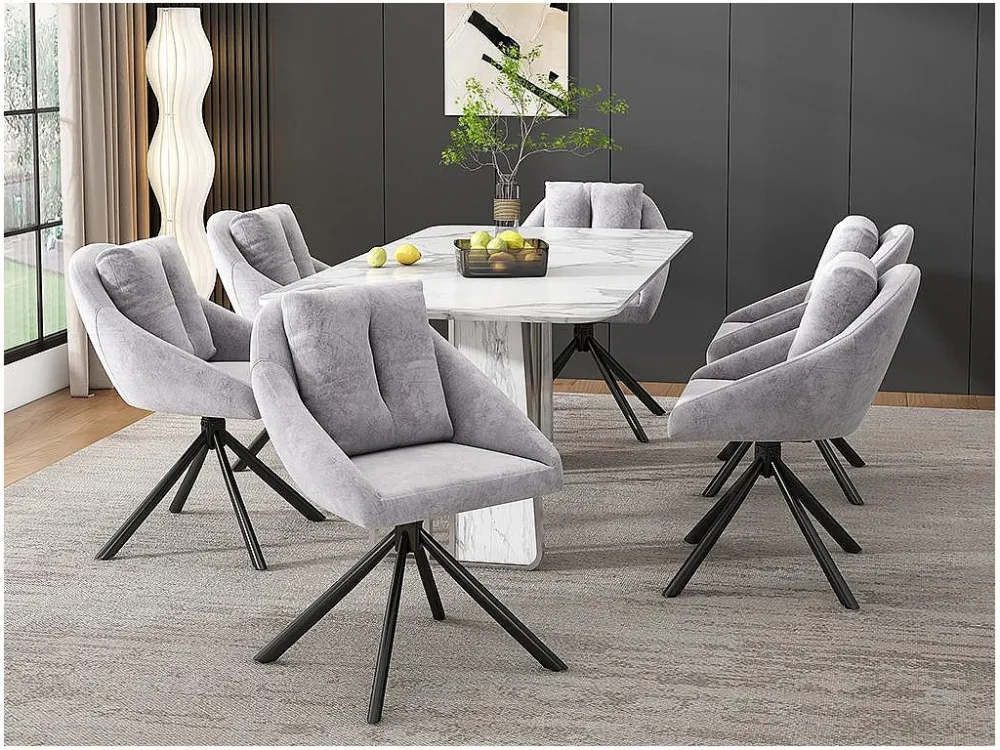 Set van 6 Fluwelen draaistoelen - metalen structuur - Grijs ModernLuxe