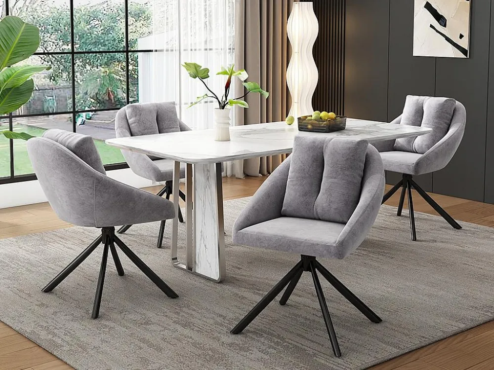 Set van 4 Fluwelen draaistoelen - metalen structuur - Grijs ModernLuxe