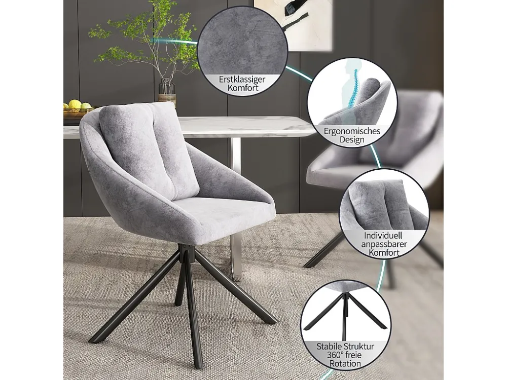 Set van 4 Fluwelen draaistoelen - metalen structuur - Grijs ModernLuxe