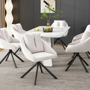 Set van 6 fluwelen draaistoelen - metalen structuur - Beige ModernLuxe
