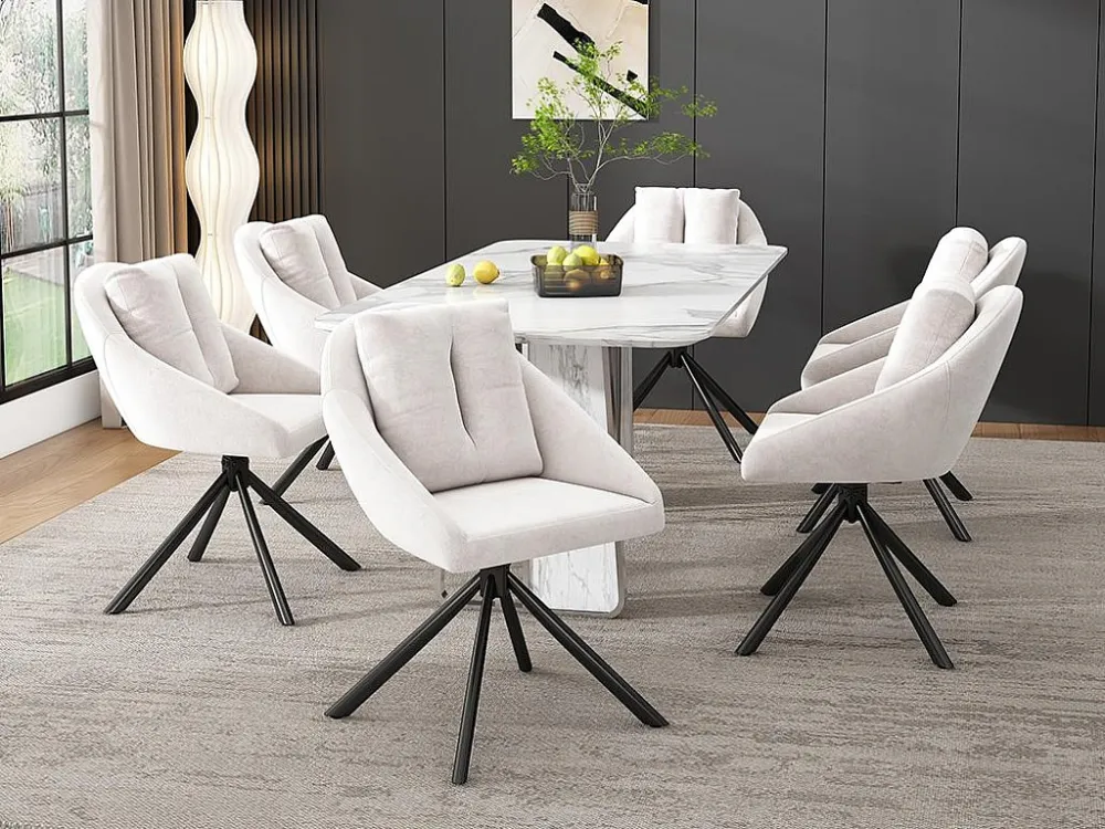 Set van 6 fluwelen draaistoelen - metalen structuur - Beige ModernLuxe