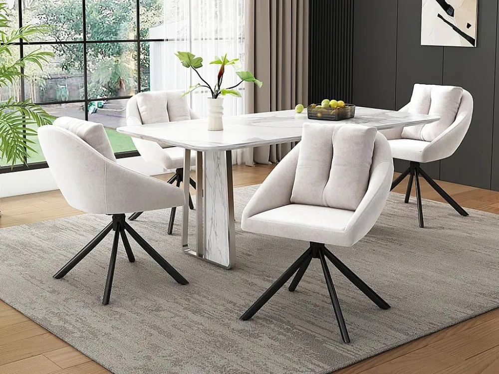 Set van 4 Fluwelen draaistoelen - metalen structuur - Beige ModernLuxe