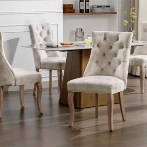 Set van 4 fluwelen eetkamerstoelen - gewatteerde knopen - Crème ModernLuxe