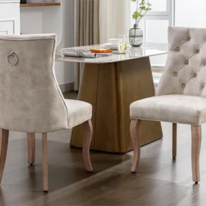 Set van 2 fluwelen eetkamerstoelen - gewatteerde knopen - Crème ModernLuxe
