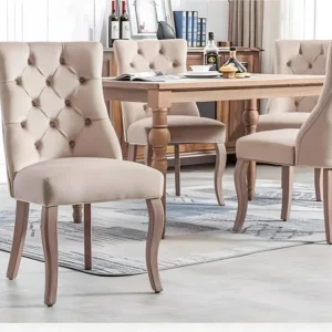Set van 4 fluwelen eetkamerstoelen - knoopquilt - Beige ModernLuxe