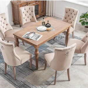 Set van 6 fluwelen eetkamerstoelen - knoopquilt - Beige ModernLuxe
