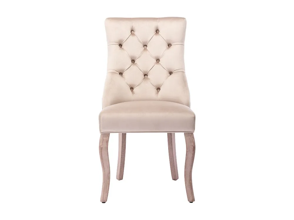 Set van 6 fluwelen eetkamerstoelen - knoopquilt - Beige ModernLuxe