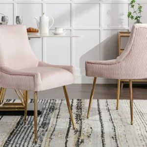 Set van 4 fluwelen gestoffeerde stoelen met vergulde poten - roze en goud ModernLuxe