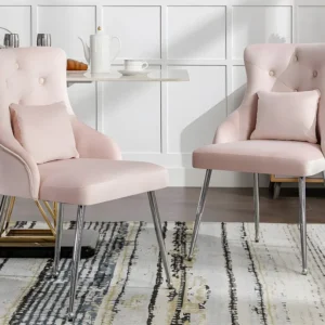 Set van 2 fluwelen gestoffeerde stoelen met kussen - Roze ModernLuxe