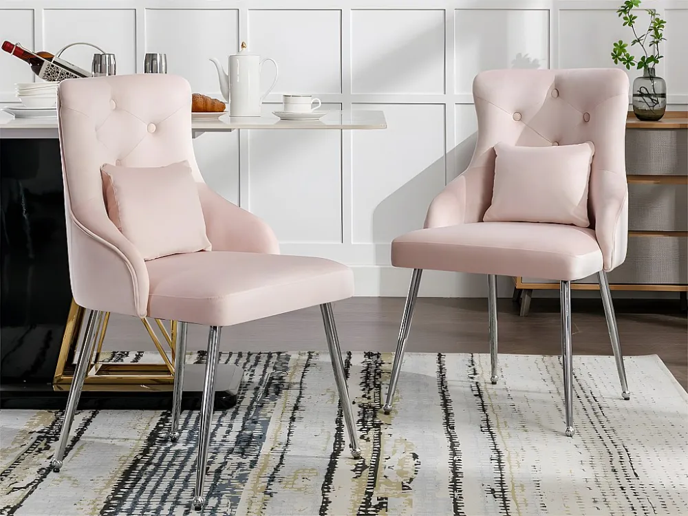 Set van 2 fluwelen gestoffeerde stoelen met kussen - Roze ModernLuxe