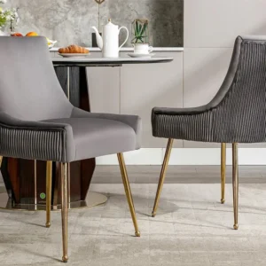 Set van 6 fluwelen gestoffeerde stoelen met vergulde poten - grijs en goud ModernLuxe