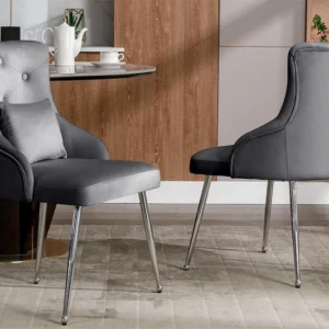 Set van 6 fluwelen gestoffeerde stoelen met kussen - Grijs ModernLuxe