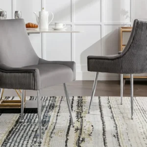 Set van 6 fluwelen gestoffeerde stoelen met vergulde poten - grijs en zilver ModernLuxe