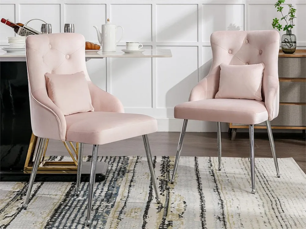 Set van 4 fluwelen gestoffeerde stoelen met kussen - Roze ModernLuxe