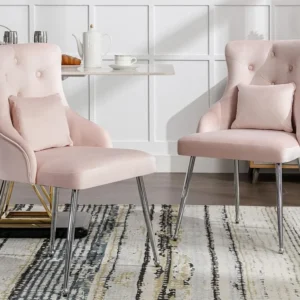 Set van 6 fluwelen gestoffeerde stoelen met kussen - Roze ModernLuxe