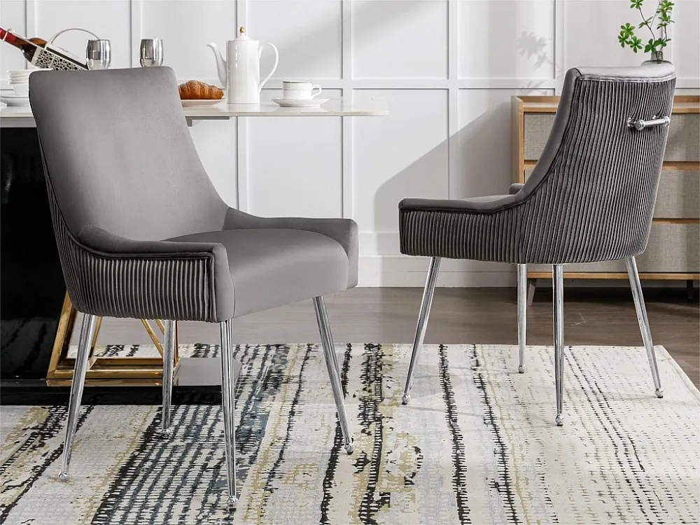 Set van 4 fluwelen gestoffeerde stoelen met vergulde poten - grijs en zilver ModernLuxe