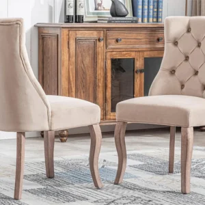 Set van 2 fluwelen gestoffeerde stoelen met massief houten poten - Beige ModernLuxe