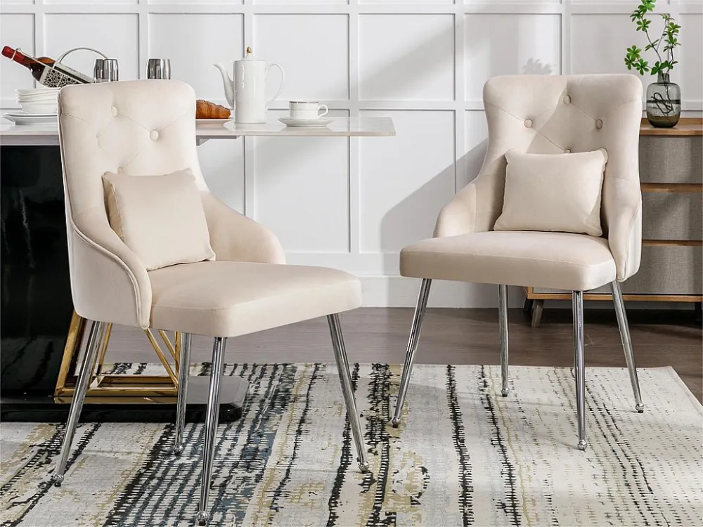 Set van 4 fluwelen gestoffeerde stoelen met kussen - Beige ModernLuxe