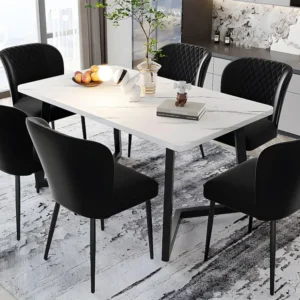 Set van 6 fluwelen gestoffeerde stoelen - metalen structuur - Zwart ModernLuxe