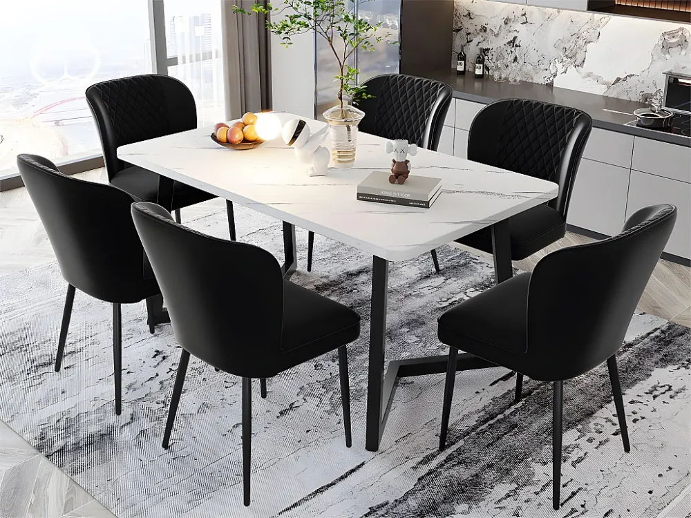 Set van 6 fluwelen gestoffeerde stoelen - metalen structuur - Zwart ModernLuxe