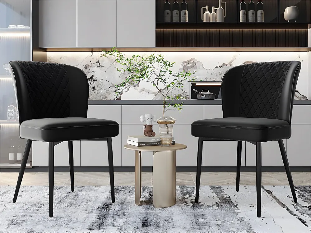 Set van 2 fluwelen gestoffeerde stoelen - metalen structuur - Zwart ModernLuxe