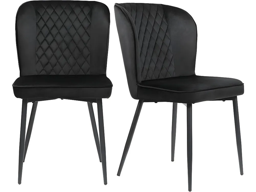 Set van 2 fluwelen gestoffeerde stoelen - metalen structuur - Zwart ModernLuxe