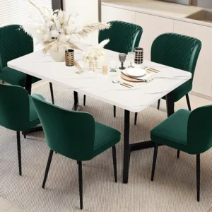 Set van 6 Fluwelen gestoffeerde stoelen - metalen structuur - Groen ModernLuxe
