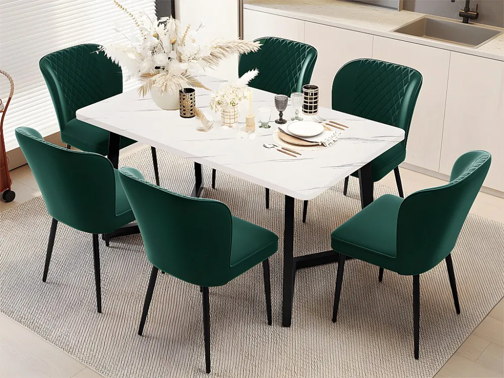 Set van 6 Fluwelen gestoffeerde stoelen - metalen structuur - Groen ModernLuxe