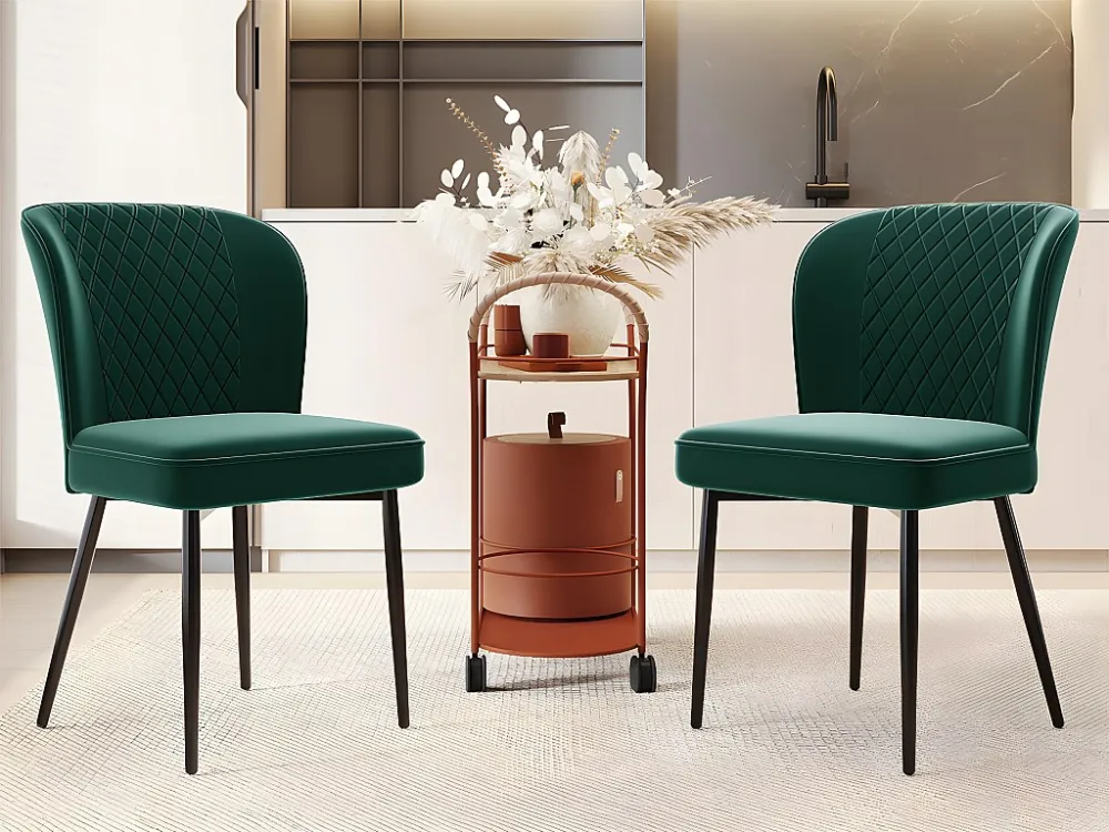 Set van 2 fluwelen gestoffeerde stoelen - metalen structuur - Groen ModernLuxe
