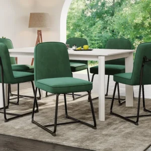 Set van 6 Fluwelen gestoffeerde stoelen - zwart metalen structuur - Groen ModernLuxe