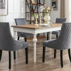 Set van 4 fluwelen gondelstoelen - bekleed met Argyle patroon - massief houten poten - Grijs ModernLuxe