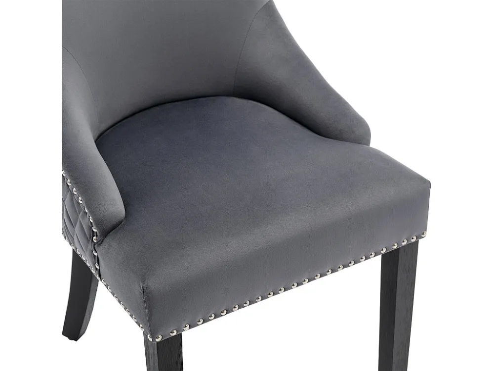 Set van 4 fluwelen gondelstoelen - bekleed met Argyle patroon - massief houten poten - Grijs ModernLuxe
