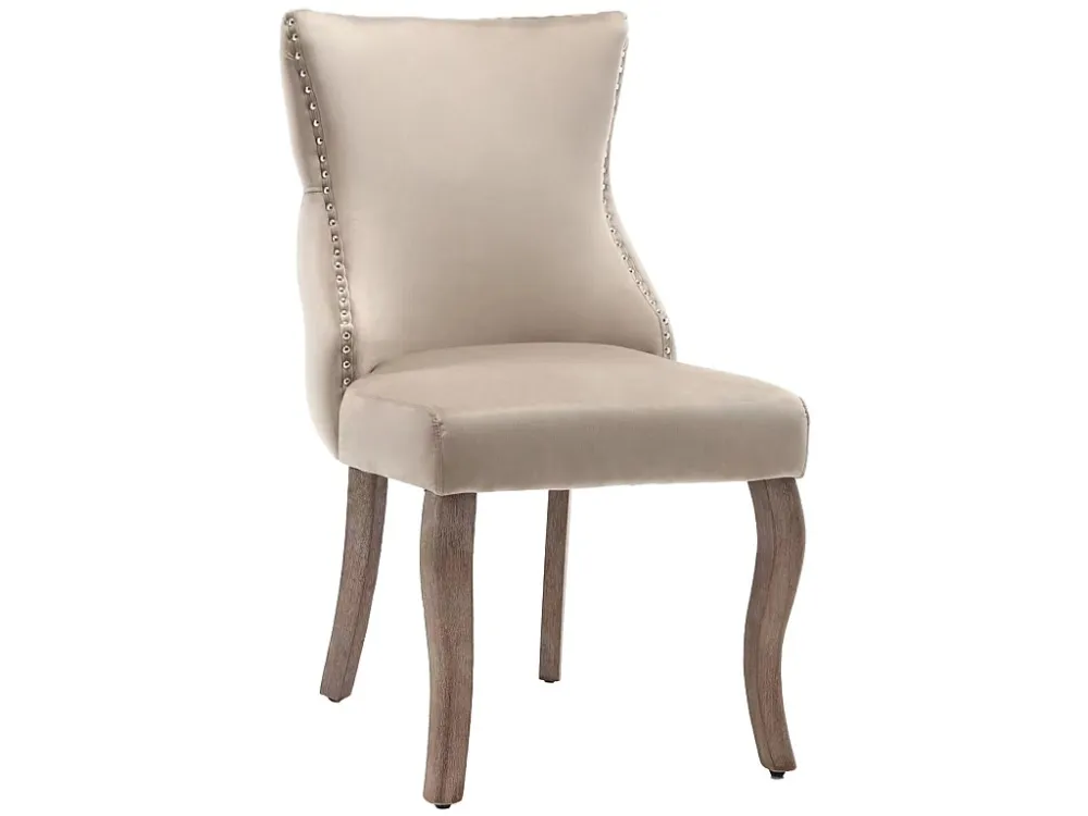 Set van 6 fluwelen gondelstoelen - massief houten poten - Beige ModernLuxe