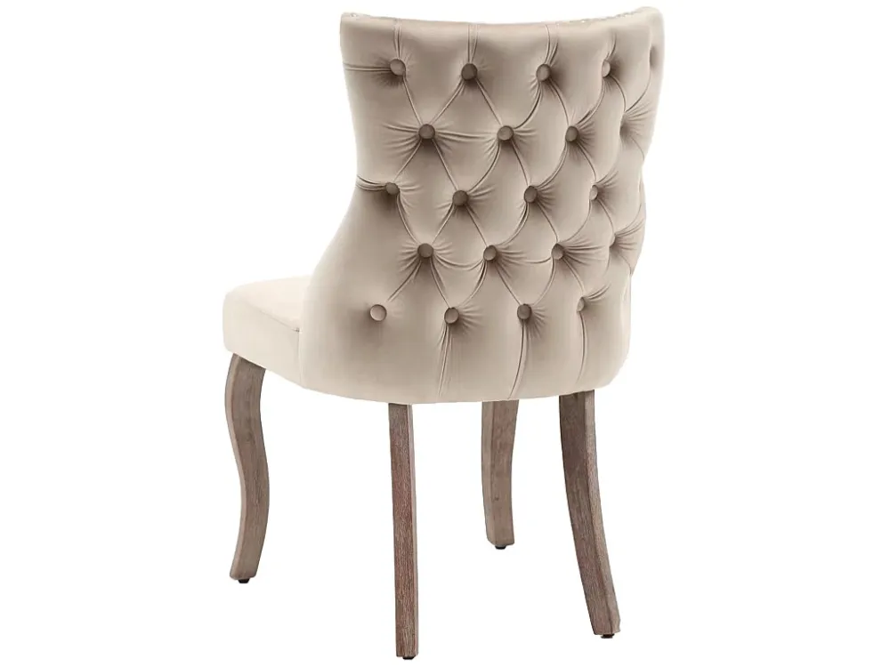 Set van 6 fluwelen gondelstoelen - massief houten poten - Beige ModernLuxe