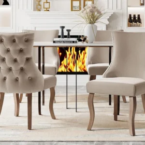 Set van 4 fluwelen gondelstoelen - massief houten poten - Beige ModernLuxe