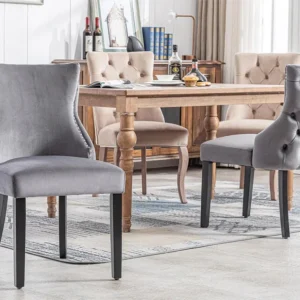 Set van 4 fluwelen gondelstoelen - massief houten poten - Grijs ModernLuxe