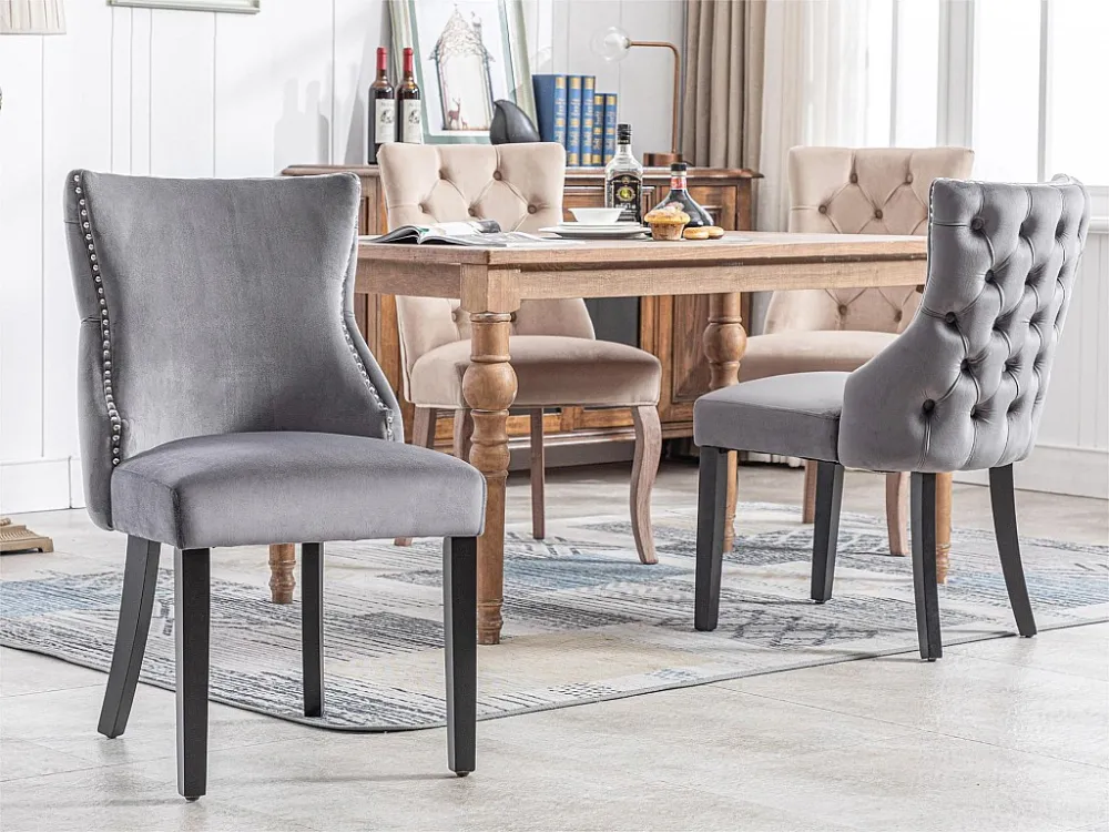 Set van 4 fluwelen gondelstoelen - massief houten poten - Grijs ModernLuxe